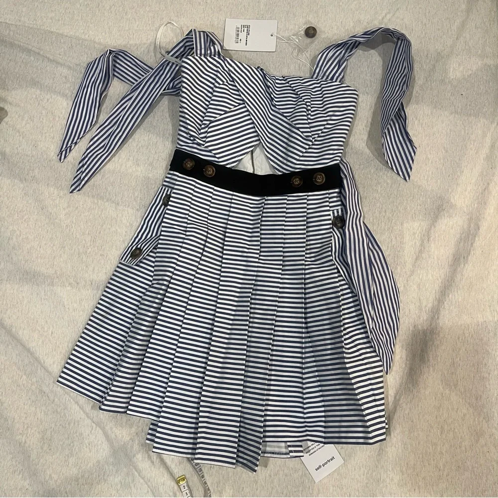 Self-Portrait Blue and White Striped Mini Dress - Picture 5 of 10